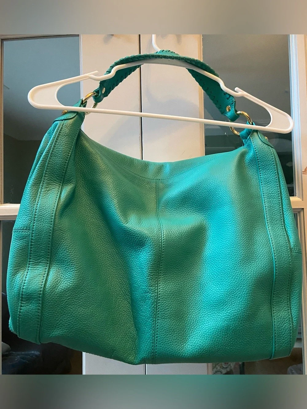 NWOT Onna Ehrlich Rachel Turquoise Pebbled Leather Shoulder Bag with Tassel